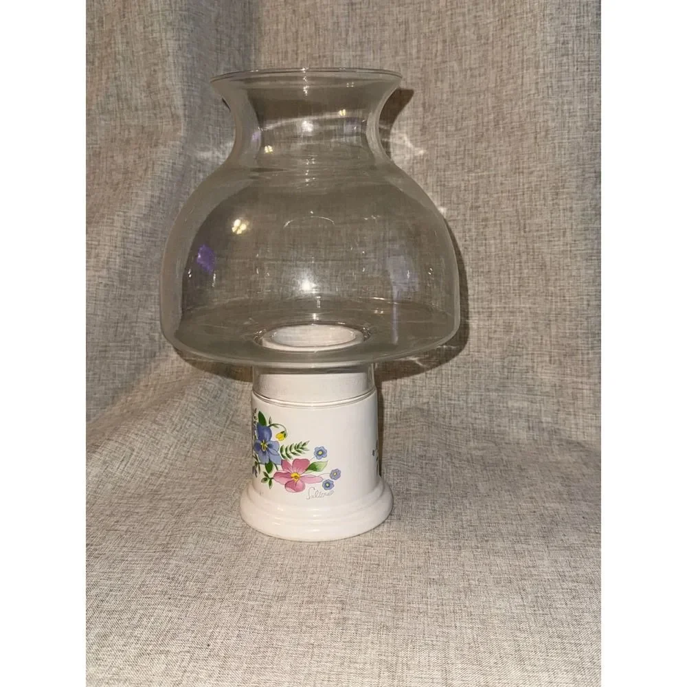 Seltora Ceramic Candle Holder Hurricane Glass Floral Vintage